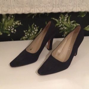 Nine West Size 10 Navy Blue Satin Pumps - 4” heels